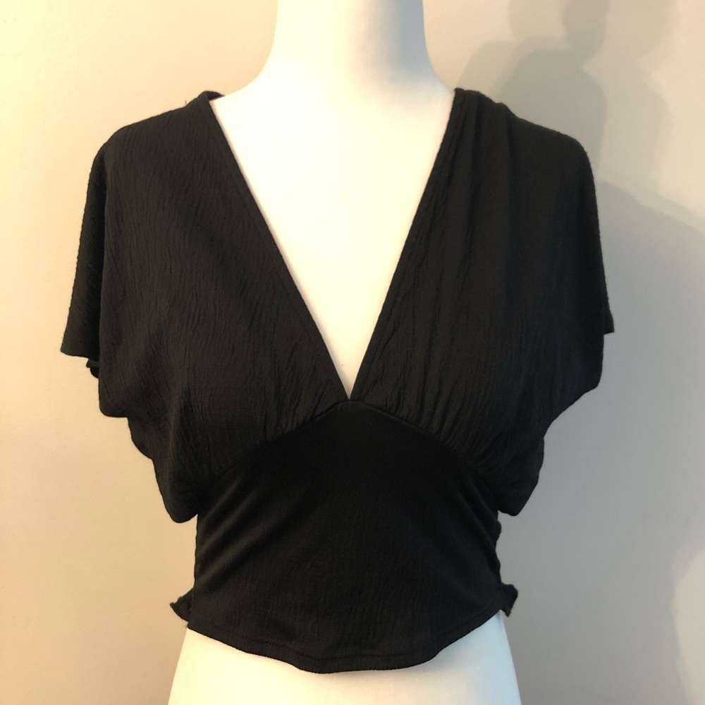 Zara Black Deep V Cropped Blouse